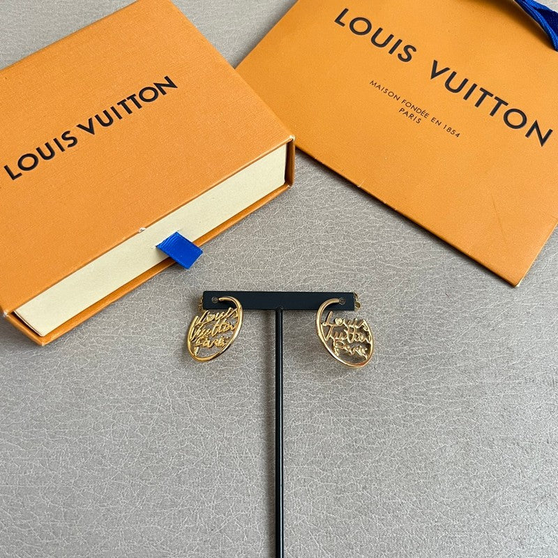 18K Louis Vuitton Script Gold Earrings