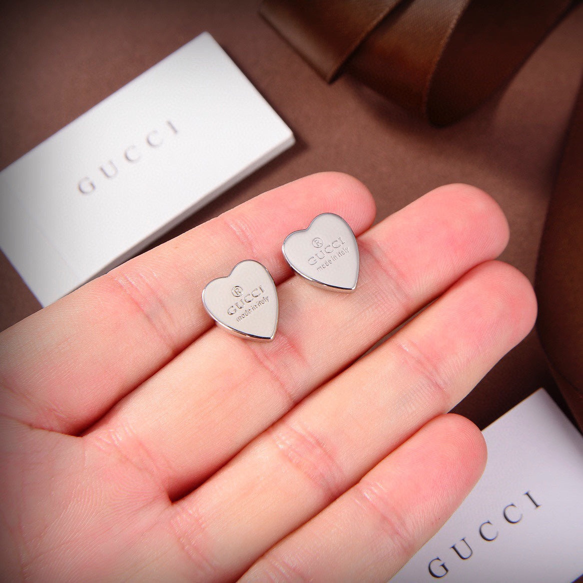 18K Double Gucci Heart Earrings