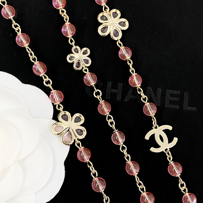 18K  Chanel 26C Pink Crystal Long Necklace
