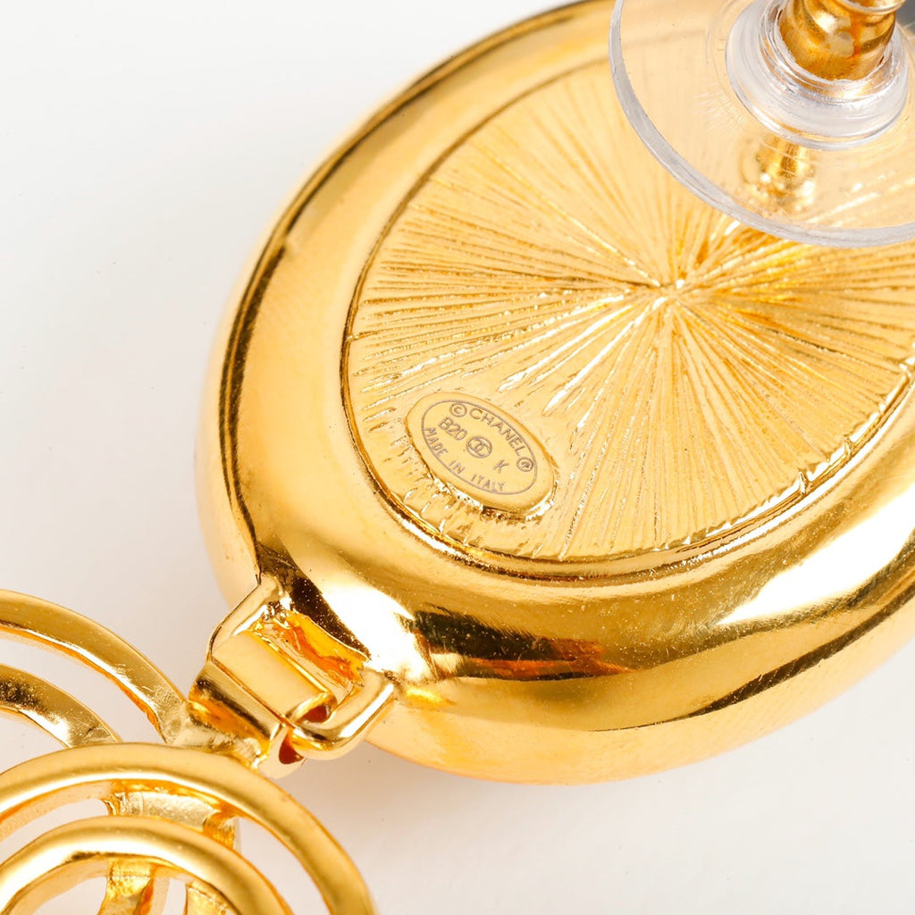 18K  Chanel Big Pearl Pendant Earrings